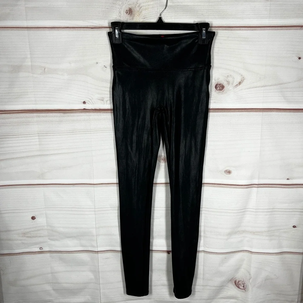 Spanx SPANXshape Faux Leather Leggings Womens Small Black High Waist Compression
